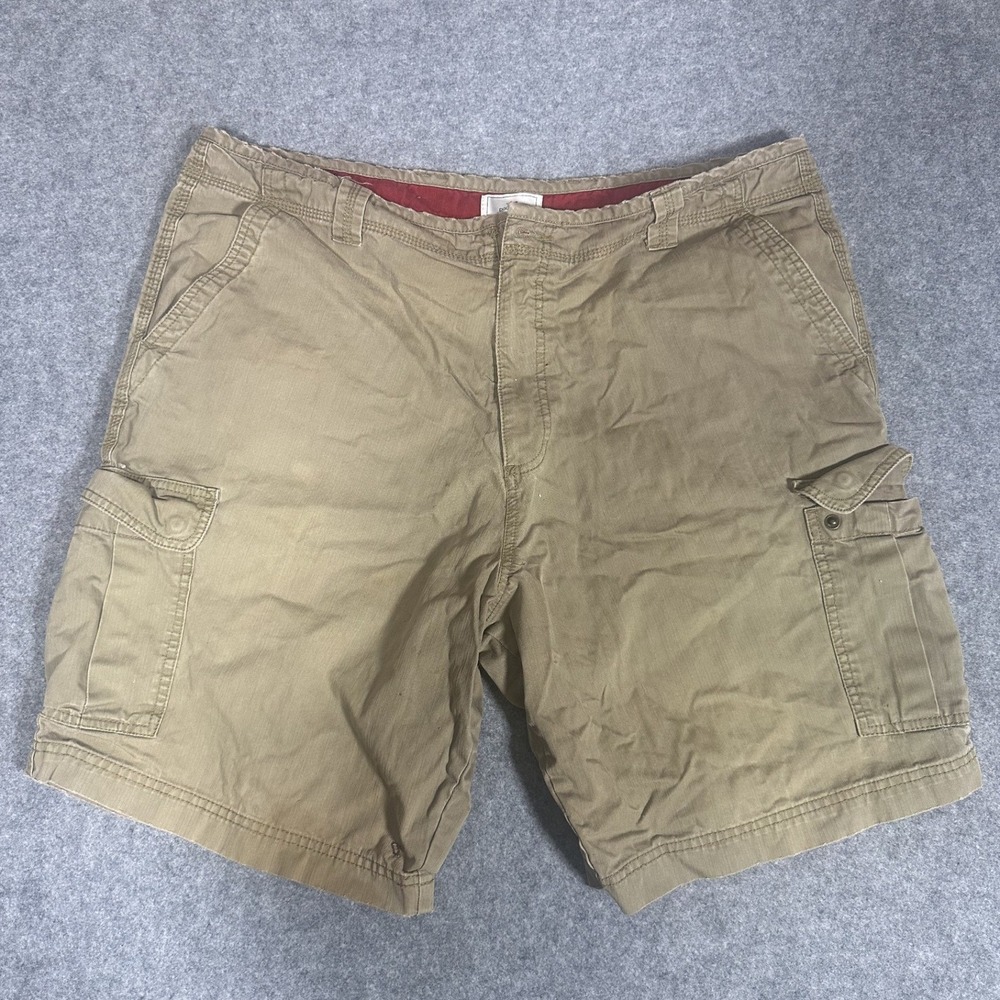 Dockers Loose Fit Cargo Shorts 42 Khaki Tan 100% Cotton Flat Front